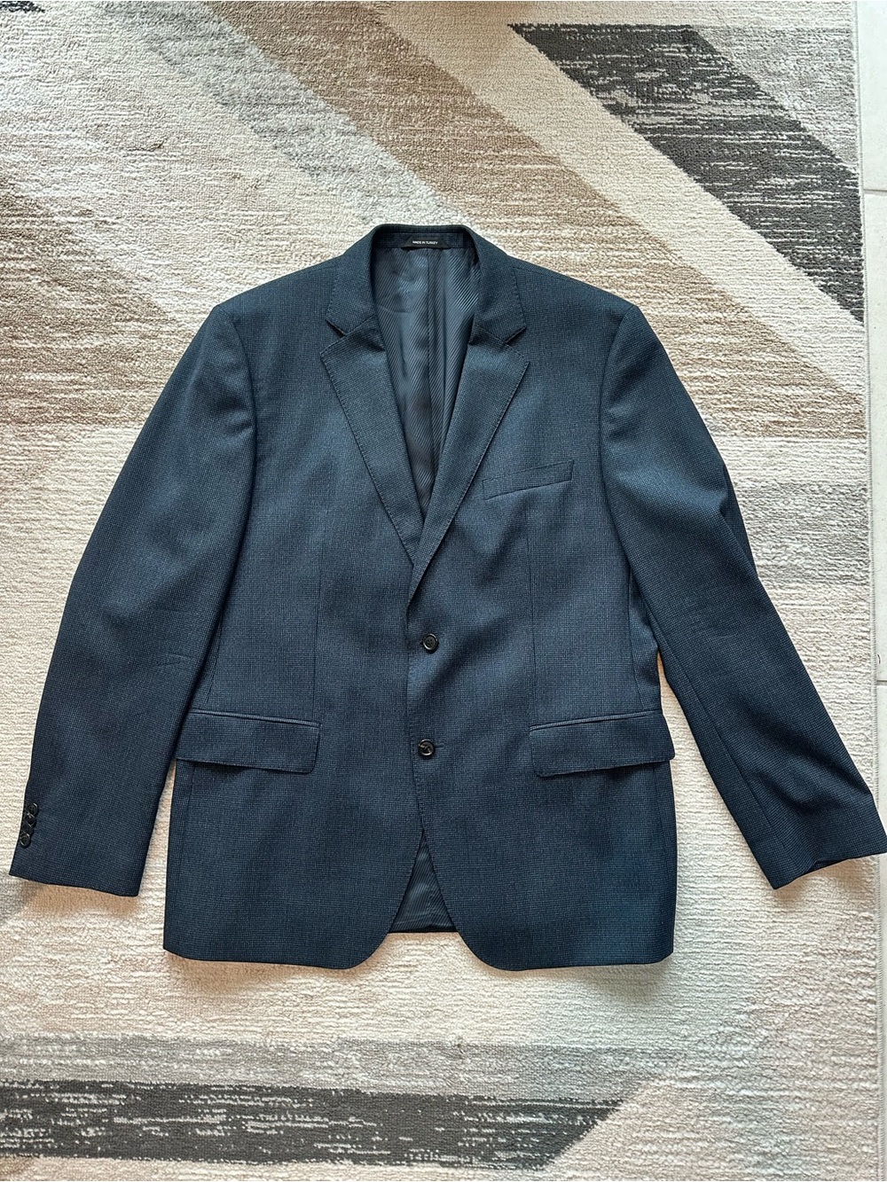 Hugo Boss James2 micro-pattern 100% Virgin Wool Suit Jacket In Navy Size 46R